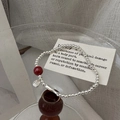 Bracciale di perline in argento sterling S925 con perla di cinabro e ciondolo Fu - Stile Pesce e Carattere Fu (16SL24) / Argento 925