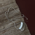 Minimalist 925 sterling silver snake chain necklace with a curved polished pendant - 925 Silver / Mirror Arc Style (XL072)