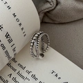 Classic S925 sterling silver multilayer bead ring in a vintage bohemian style design - Adjustable Open / Multi-layer Beaded Intertwined Style (JZH065)