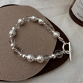 Bracciale di perline in argento S925 con cristallo bianco e chiusura a barra a T - Stile Perline in Argento e Cristallo Bianco (16SL33) / Argento 925