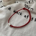 Handcrafted S925 sterling silver red cord bracelet with hammered metal cylinder detail - Hammered Transfer Bead Style (17SL14) / 925 Silver