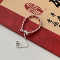 Minimalistische S925 sterling zilveren ring met rood koord en gepolijste zilveren kralen - Gevlochten Rood Koord Zilveren Kralen Stijl (38JZ53)