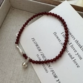 S925 sterling silver red agate bead bracelet with fish bell pendant for women - 925 Silver / Deep Red (17SL31)