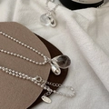 Collana in argento 925 con pendente a goccia di cristallo su catena a sfere minimalista - Stile a Doppia Goccia d'Acqua (XL137) / Argento 925