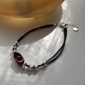 S925 Sterling Silver Chinese New Year red ingot bracelet with black woven rope - 925 Silver / Black