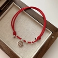Minimalist s925 silver lucky red string bracelet with Good Luck engraved tag charm - Round Engraved Tag Red String Style (18SL24) / 925 Silver
