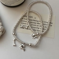 Bracciale elastico in argento sterling S925 con perline e ciondoli a forma di cucciolo e osso - Argento 925 / Argento (18SL54)