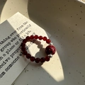 New Chinese style S925 silver ring with red agate beads and carved cinnabar centerpiece - Red Carved Round Bead Style (40JZ12)