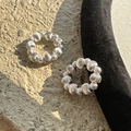 Anillo de plata esterlina S925 con cuentas texturizadas en superficie de piedra - Abierto Ajustable / Plata (40JZ15)