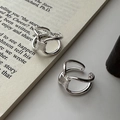 Minimalist S925 sterling silver double-layered knot open ring with a polished finish - Silver