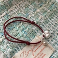 Red braided rope bracelet with S925 silver heart and bell charms for women - Frosted Heart Bell Style (18SL45) / 925 Silver