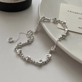 Bracciale di perline in argento sterling S925 con sfere texture e pendente in zircone - Argento 925 / Stile Perla Occhio di Gatto Intagliata (SL113)