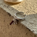 925 Sterling silver beaded ring with red tassel charms on a textured stone surface - Beaded Tassel Style (40JZ21) / Red