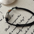 Handcrafted black rope bracelet with vintage silver tortoise shell bead on artistic base - 925 Silver / Black