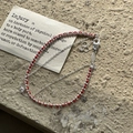 Double-layer S925 sterling silver and red woven rope bracelet with a round zircon stone - 925 Silver / Red