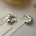 Minimalist S925 sterling silver hoop earrings with unique molten lava texture design - Irregular Lava Texture (EH055) / 925 Silver