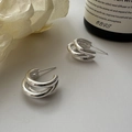 Orecchini a C a tre strati in argento sterling S925 minimalisti con finitura lucida - Argento 925 / Argento (EH071)
