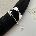 Anello regolabile in argento sterling S925 con tre ciondoli a cuore su una catena sottile - Aperto Regolabile / Stile Cuore Minimalista (JZG088)