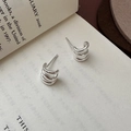 Minimalist S925 sterling silver triple layer hoop earrings with architectural design - 925 Silver / Silver Triple Layer Arc Style (EH121)