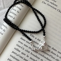 S925 Silberne Onyx-Perlenkette mit unregelmäßigem Herz-Lava-Anhänger und Verschluss - 925er Silber / Halskette Stil A (Mit Anhänger)
