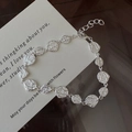 Minimalistisches S925 Sterlingsilber Armband mit texturierten runden Scheiben und Verschluss - Texturiertes Unregelmäßiges Scheibenarmband (SL147)
