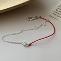 S925 sterling silver red string bracelet with round zircon and adjustable lobster clasp - 925 Silver / Silver (19SL25)