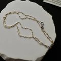Collar de plata de ley S925 con cuentas en dos tonos oro y plata estilo minimalista - Estilo Perla Cuadrada Contraste Oro Plata (46TL25)