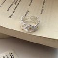 Minimalistische S925 sterling zilveren madeliefjesring met gehamerde textuur - Verstelbaar Open / Madeliefjesstijl (JZF075)