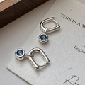Boucles d'oreilles créoles S925 en argent sterling avec zircon bleu foncé minimaliste - Argent 925 / Bleu