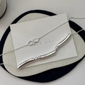 Minimalist S925 sterling silver bamboo style necklace with curved tubes and beads - Three Curved Tubes Design (XL211) / 925 Silver