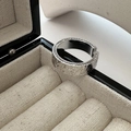 Minimalist S925 sterling silver hammered ring with pavé diamonds on a black jewelry box - Adjustable Open / Hammered Pave Style (MFJ079-b-1)