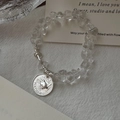 S925 sterling silver bird coin bracelet with white crystal beads and 1952 farthing charm - Bird Round Tag Style (17SL45)