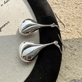 Polished S925 sterling silver hollow teardrop dangle earrings with sleek mirror finish - Silver Water Drop Style (EHM057)
