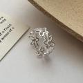 Bague ouverte vintage en argent S925 avec motif fleur évidée et pierres de zircon blanc - Style de Fleur Ajourée (JZF116)