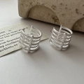 S925 sterling silver multi-layer earrings with textured finish in industrial style - 925 Silver / Multi-layer Textured Style (EH083)