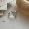 Anillo de corazón de plata S925 minimalista con textura y diseño de doble capa abierta - Estilo de Corazón Martillado (JZF069)