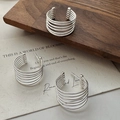 Minimalist S925 sterling silver multilayered C-shape line rings in modern geometric design - Minimalist Multi-layer Linear Silver (EHL073) / 925 Silver