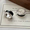 Pendientes de aro de plata S925 con esmalte negro de estilo minimalista coreano - Plata 925 / Negro