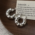 S925 sterling silver croissant hoops with ridged texture and polished mirror finish - 925 Silver / Silver Bamboo Knot Ear Buckle (EHM056)