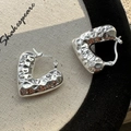Orecchini a cuore in argento sterling S925 con finitura martellata stile retrò chic - Argento 925 / Cuore martellato argento (EHM024)