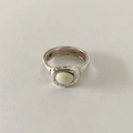 Anillo de plata de ley S925 con piedra cuadrada de leche y acabado retro - 14# / Cuadrado Ovalado Blanco Crema (JZE089)