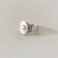 Retro S925 silver oval button ring with hammered texture and vintage finish - 14# / Distressed Silver (JZB153)