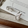 S925 sterling silver butterfly stud earrings with elegant matte brushed metal finish - Butterfly Shape Matte Silver (EHN071) / 925 Silver