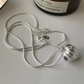 S925 sterling silver heart pendant necklace with matte texture on fine snake chain - Matte Physalis Fruit Style (XL276) / 925 Silver
