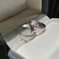 Elegant S925 sterling silver hoop earrings with hammered texture and pavé zircon stones - 925 Silver / Silver (MFE063)