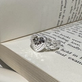 Elegant S925 sterling silver heart ring with sparkling texture and hollow chain band - Silver Heart Crushed Ice Texture Chain Open Ring (JZG119)