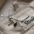Collar de plata de ley S925 con colgante de piedra y etiqueta de logo de corazón - Estilo de Colgante Combinado Irregular (50TL14) / Plata 925