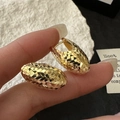 Minimalist S925 sterling silver geometric faceted hoop earrings with textured gold finish - 925 Silver / Gold (EHN073)