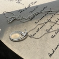 S925 sterling silver necklace with oval white agate pendant on vintage linen background - 925 Silver / Vintage White Agate Geometric Oval Pendant (XLV118)