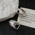 S925 sterling silver hoop earrings featuring diamond-cut textured surface and shiny finish - 925 Silver / Silver (EHN073)